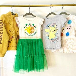 Kids Shamrock Pikachu Green and White Dress and Pokémon Shirts/Quarter Zip